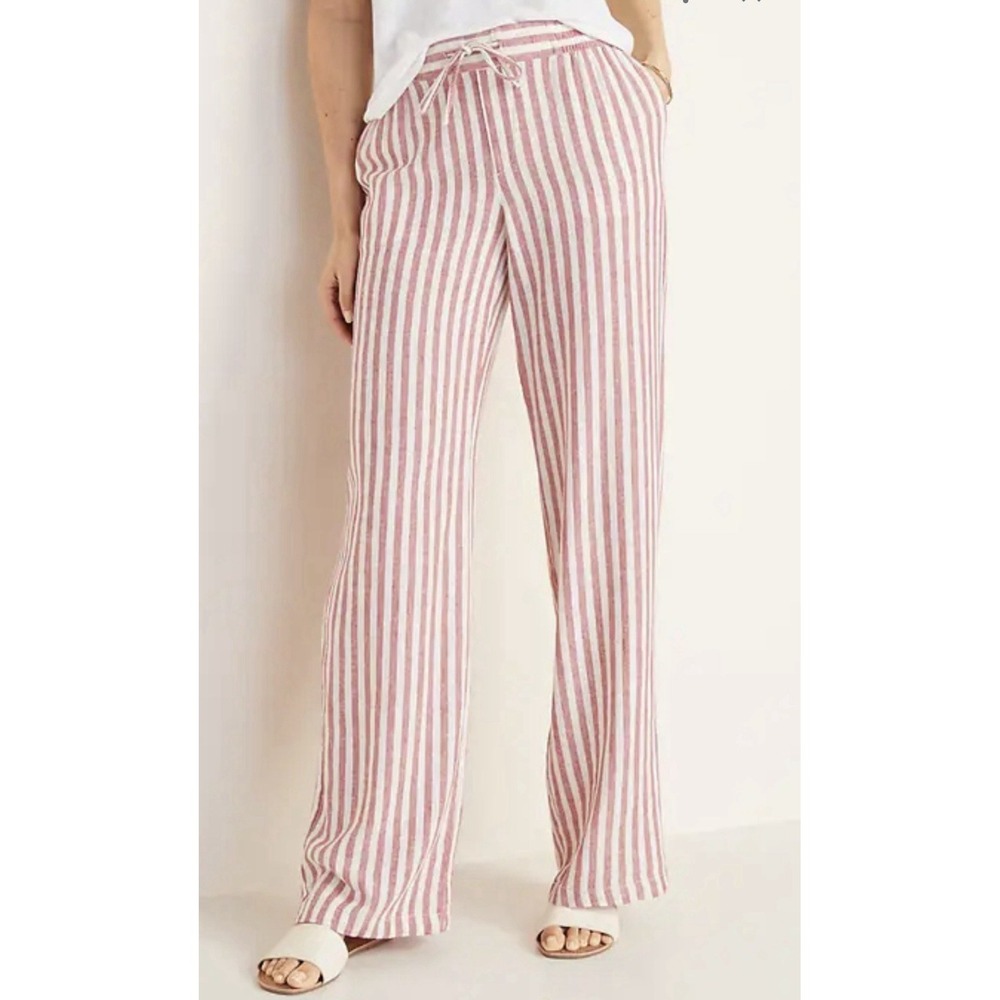 Old Navy Linen Blend Pants S Wide Leg Boho Beach Pull On Stripe Pinstripe Pink